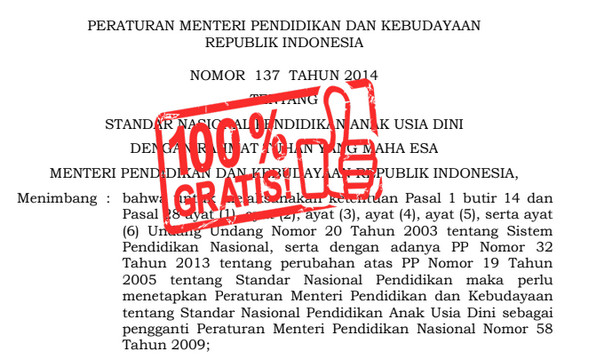 Standar Nasional Paud Permendikbud Nomor 137 Tahun 2014 Administrasi Paud Standar Nasional Paud Permendikbud Nomor 137 Tahun 2014 Administrasi Paud