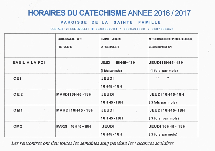 Paroisse de la Sainte Famille à Nice Est Catéchisme