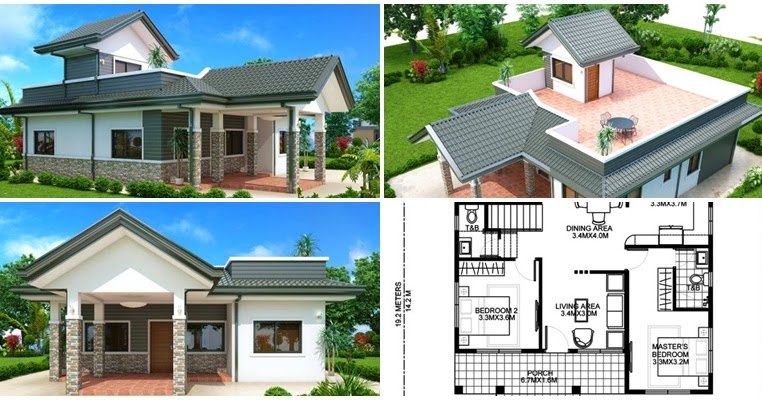 MyHousePlanShop: Three Bedroom Single Story Roof Deck House Plan