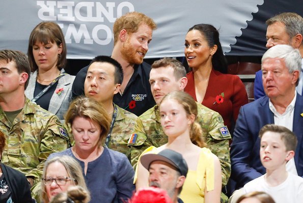 The Duchess of Sussex, Meghan Markle wore a red jacket by Scanlan Theodore which is a Australian clothing brand