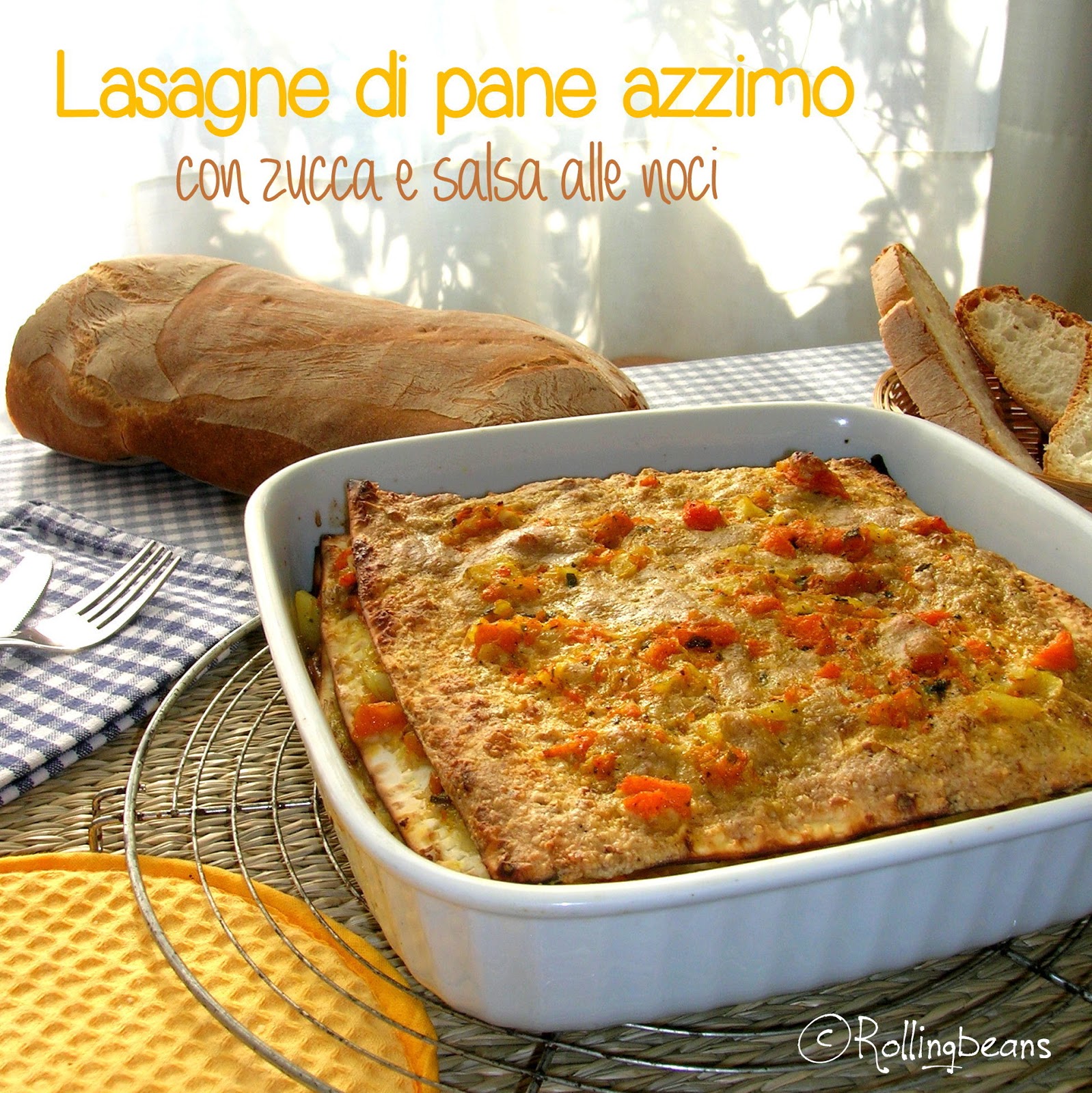 lasagne di pane azzimo con zucca e salsa alle noci (vegan)