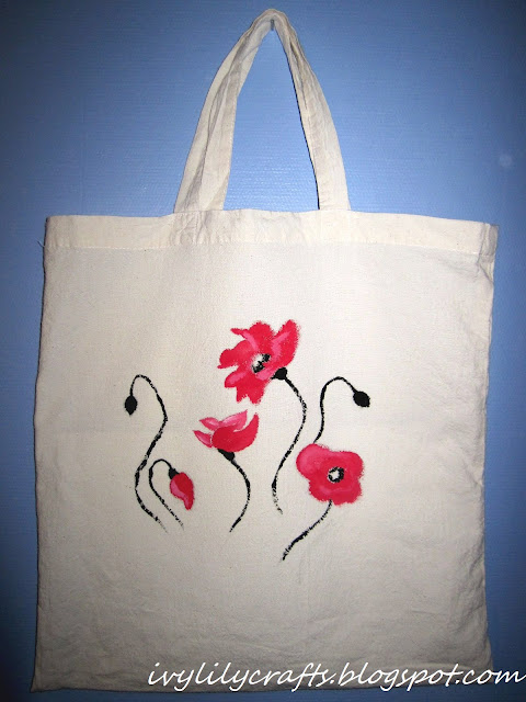 Fabric Painting: Poppies on a tote bag. 
