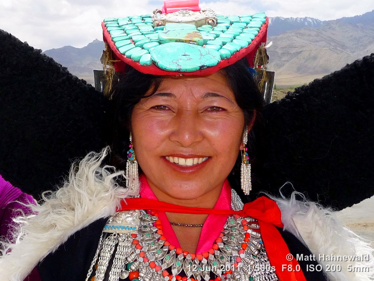 people, portrait, street portrait, Northern India, Ladakh, Ladakhi woman, traditional costume, perak, semi-precious stones, turquoise, Facing the World, © Matt Hahnewald