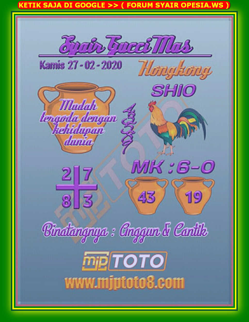 1 New Message Kode Syair Hongkong 27 Februari 2020 Forum Syair Togel Hongkong Singapura Sydney