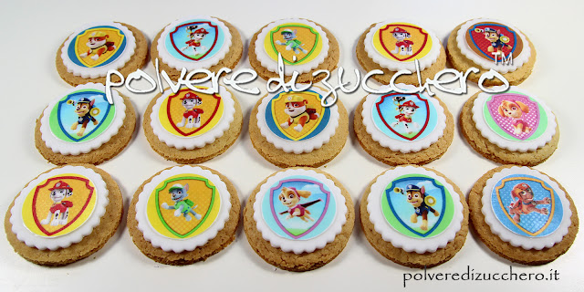 paw patrol biscotti cookies cialde pasta di zucchero cake design polvere di zucchero