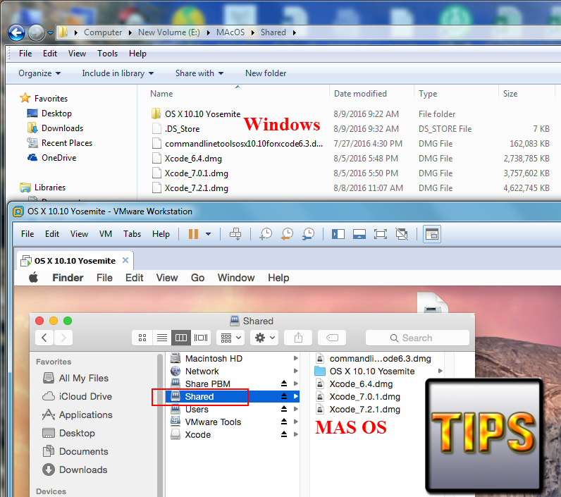 How to share a folder between Mac OS X and Windows 7 through VMware software