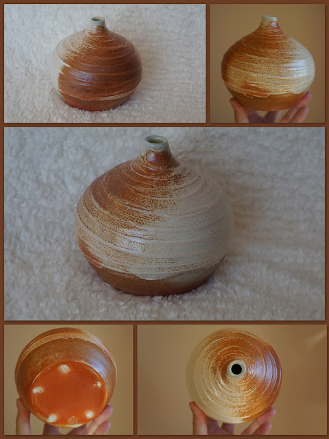 Textured soda fired pottery vase by Lily L.