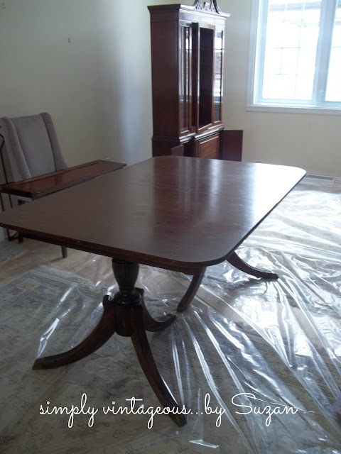 painted, dining room table, pedestal legs, mahogany, ascp, french linen, old white,