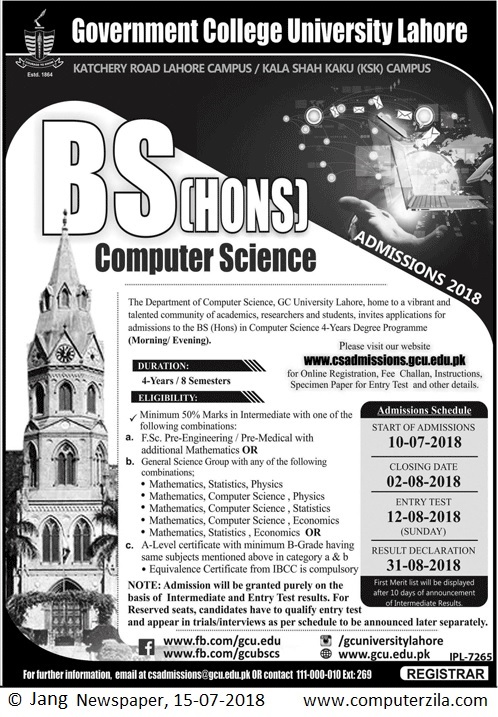 Admissions Open For Fall 2018 At GCU Lahore Campus