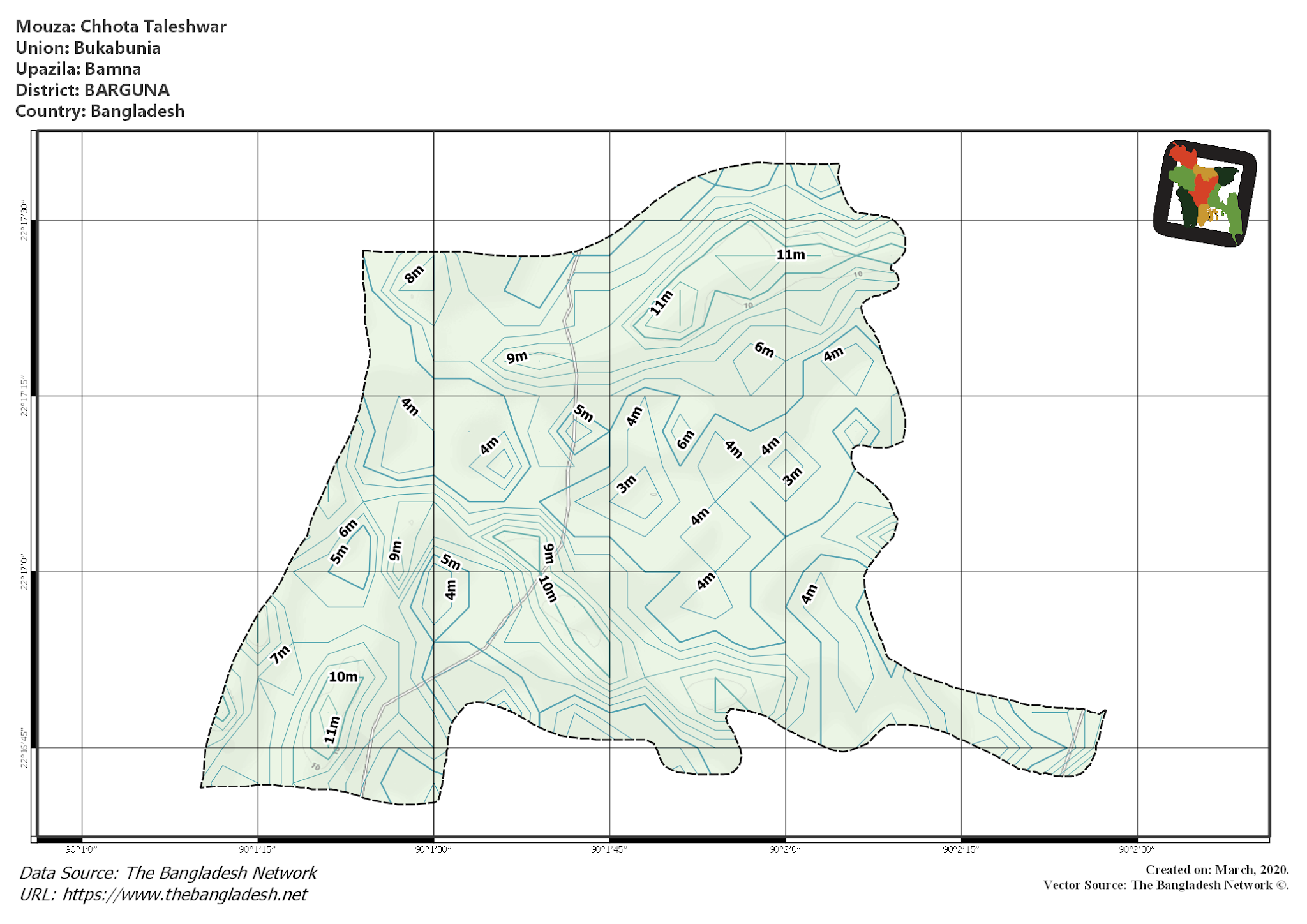Map of Chhota Taleshwar Mouza of Bamna Upazila, BARGUNA, Bangladesh.