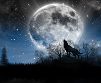 blue moon and wolf howling