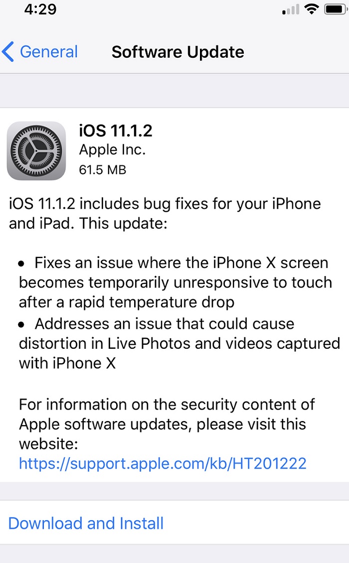 Apple iOS 11.1.2 Features Changelog