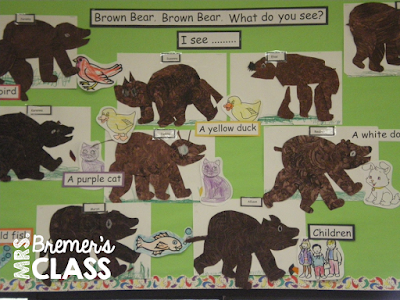 Art activities to go with the book Brown Bear, Brown Bear, What Do You See? in the style of Eric Carle for Kindergarten and First Grade