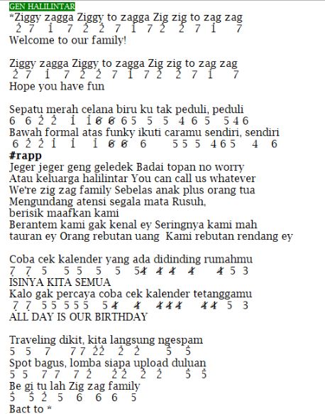 Lirik Lagu Ziggy Zagga Pianika