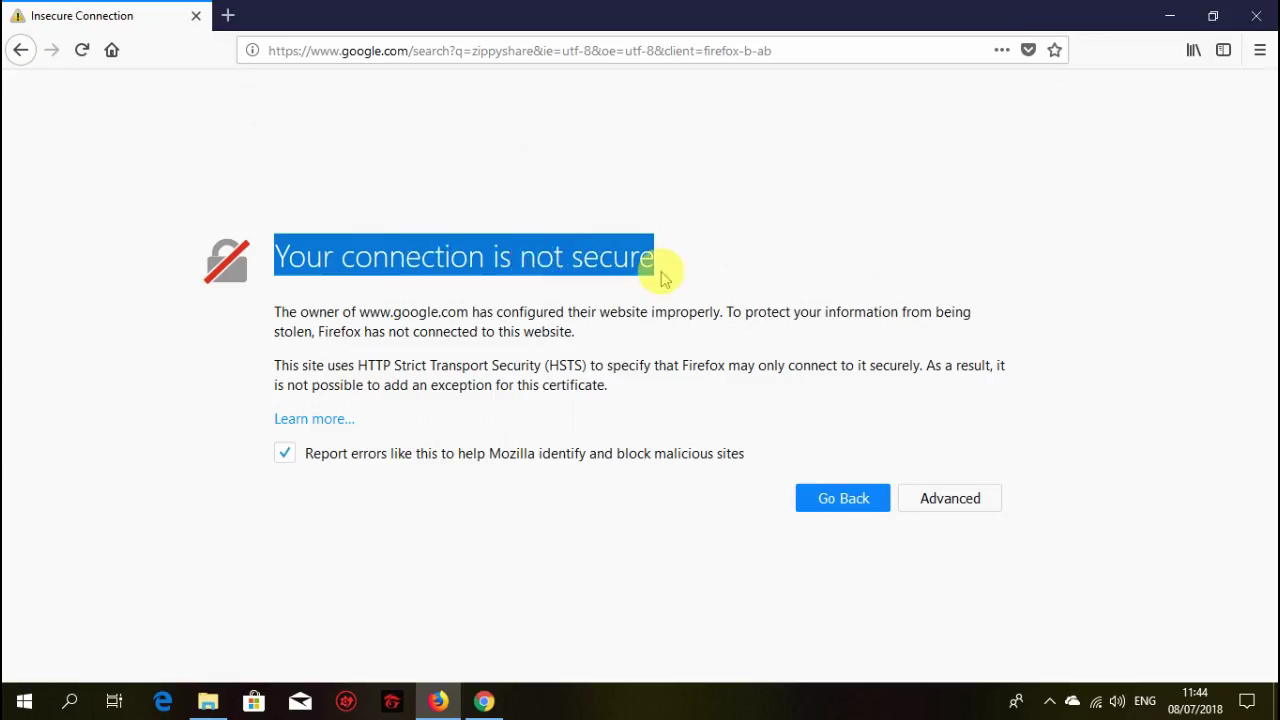 google connection not secure error firefox