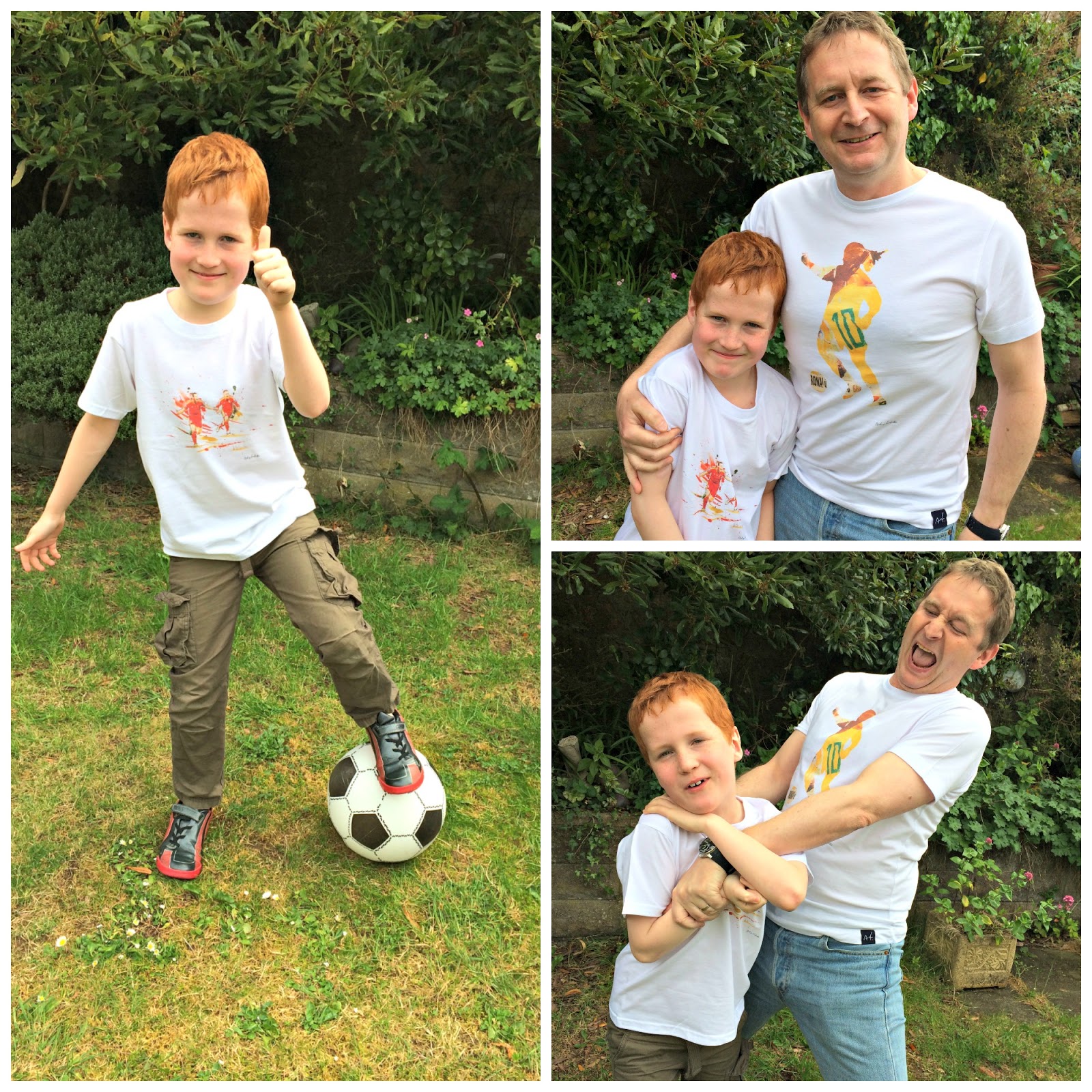 Mat and Ieuan Hobbis playing football in the back garden