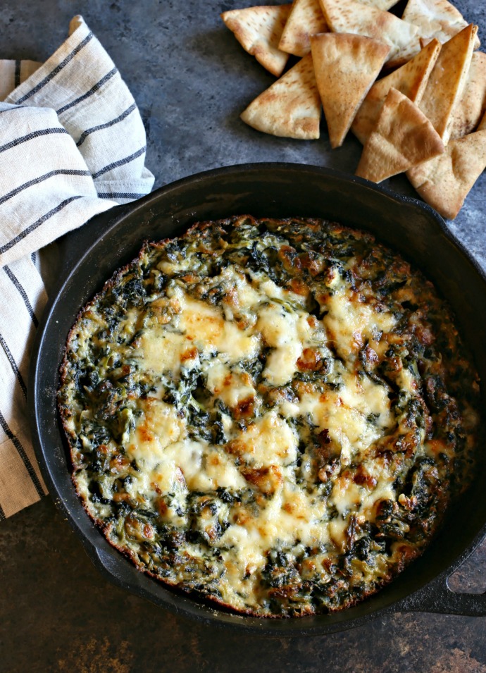 Hot baked spinach dip with 3 cheeses.