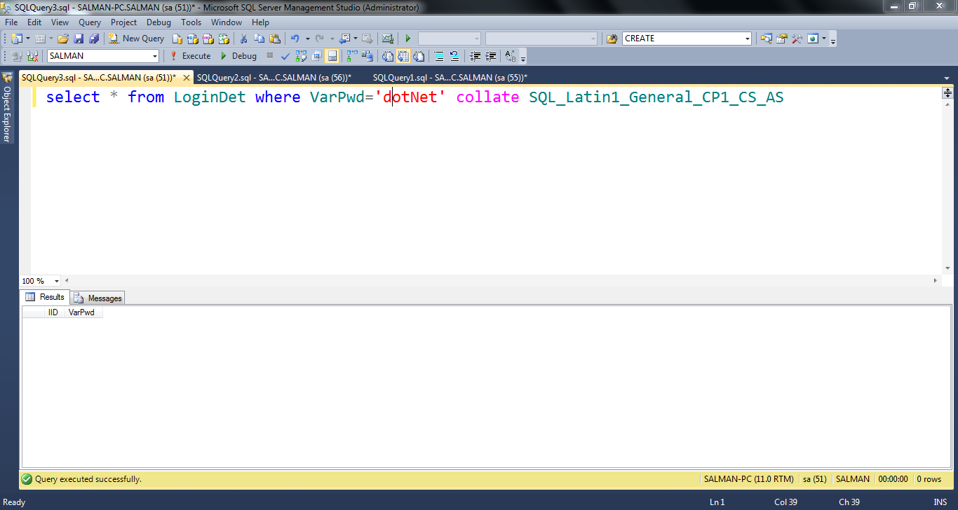 Case Sensitive Search in Sql Server.