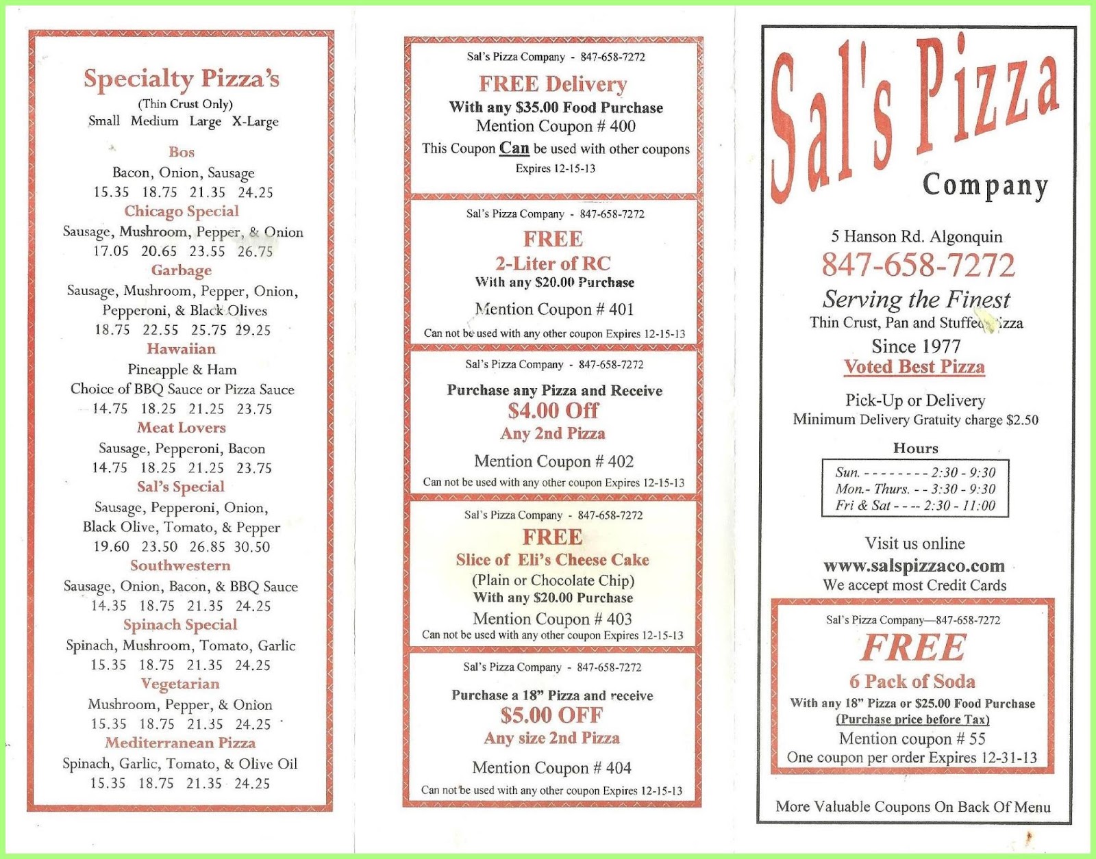 14 Kitchen Pizza Dearborn Burgers Dogs Pizza Oh My! Sal's Pizza Company Menu  Kitchen,Pizza,Dearborn