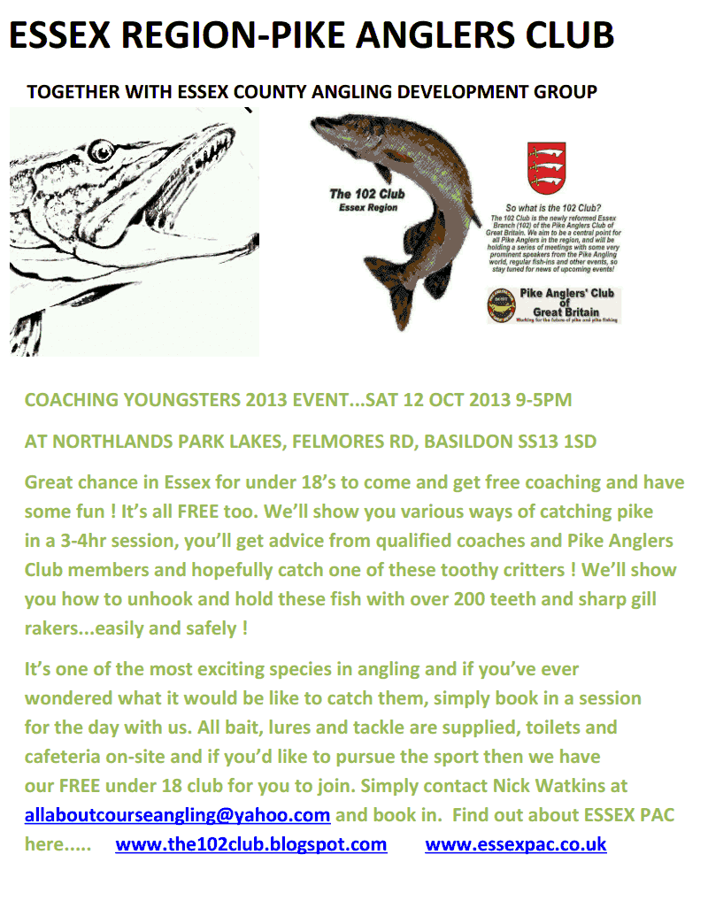 Essex Region 102 Pike Anglers Club GB 12.10.2013Coaching under 18