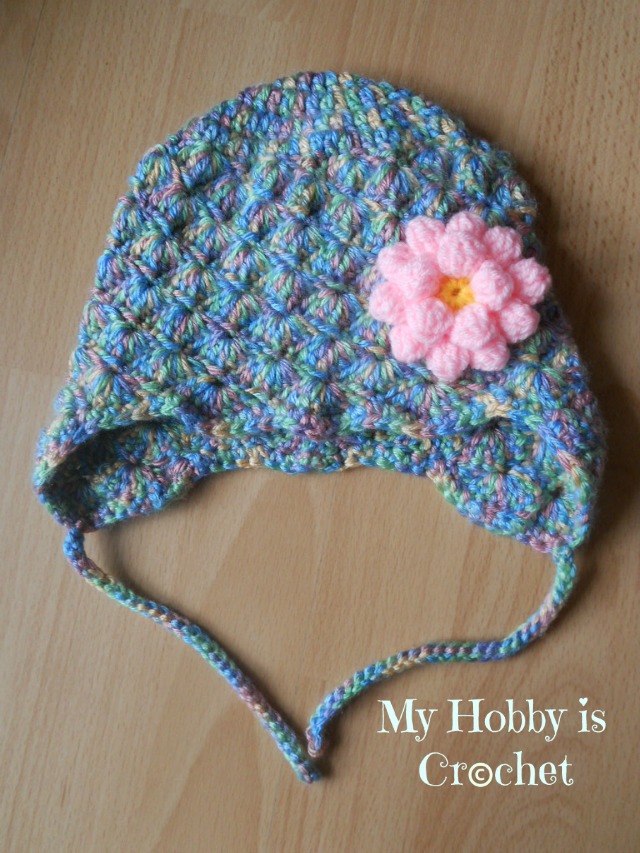 My Hobby Is Crochet: Shell Stitch Earflap Hat with Flower Applique ...