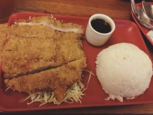 A plate of tonkatsu and rice at Crazy Katsu