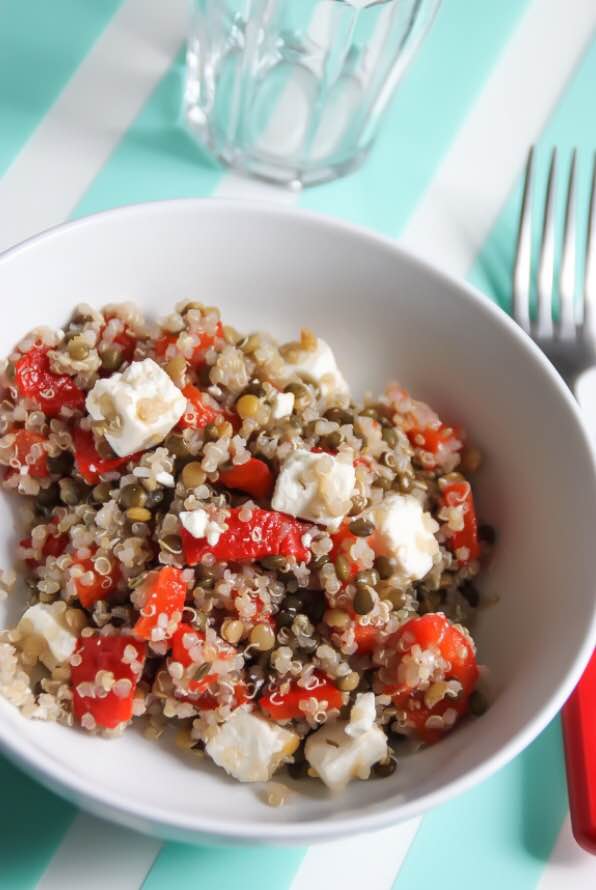 goûters et dîners salade estivale quinoa lentilles poivron feta