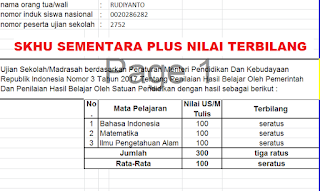 SKHU sementara plus nilai terbilang