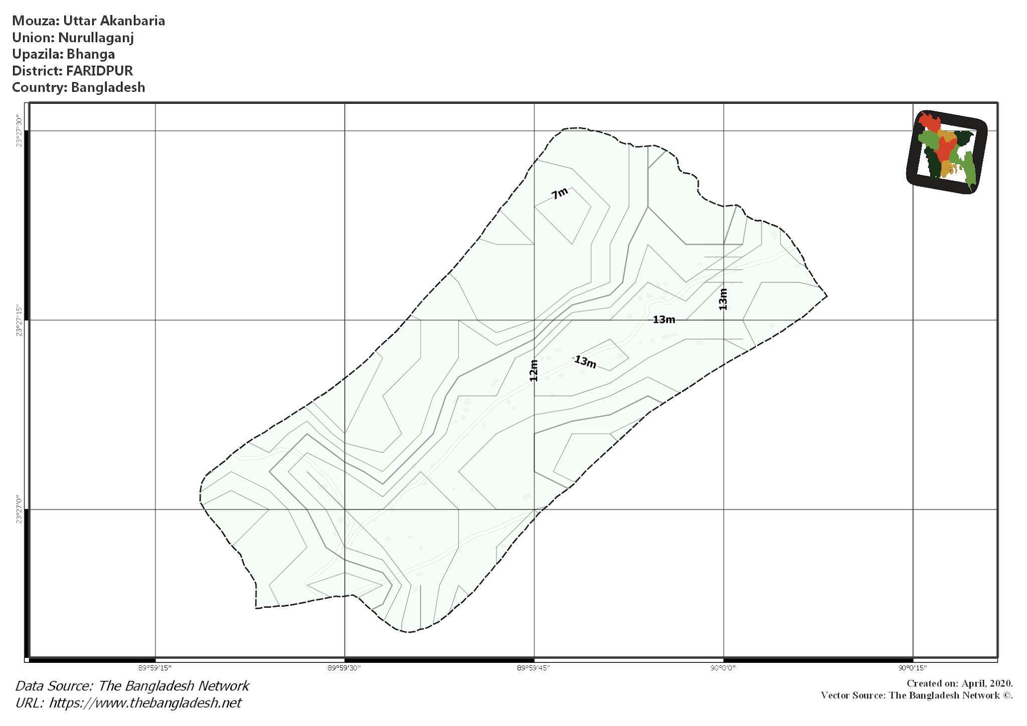 Map of Uttar Akanbaria Mouza of Bhanga Upazila, FARIDPUR, Bangladesh.