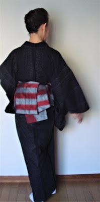 遠州木綿 刺し子縞小紋♪ グラデーション刺し子、美しく粋な単衣