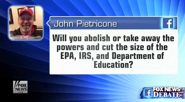 Fox News John Pietricone abolish EPA IRS Department of Education Republican debate question
