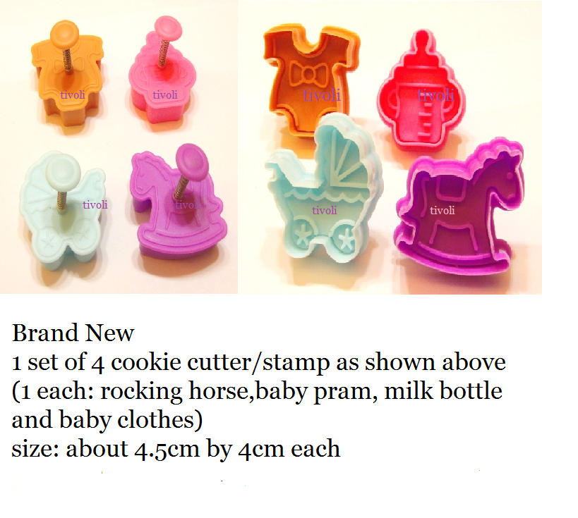 BAKE WITH LOVE Set of 4 Cookie Cutter/ Stamp (Baby Bottle, Clothes