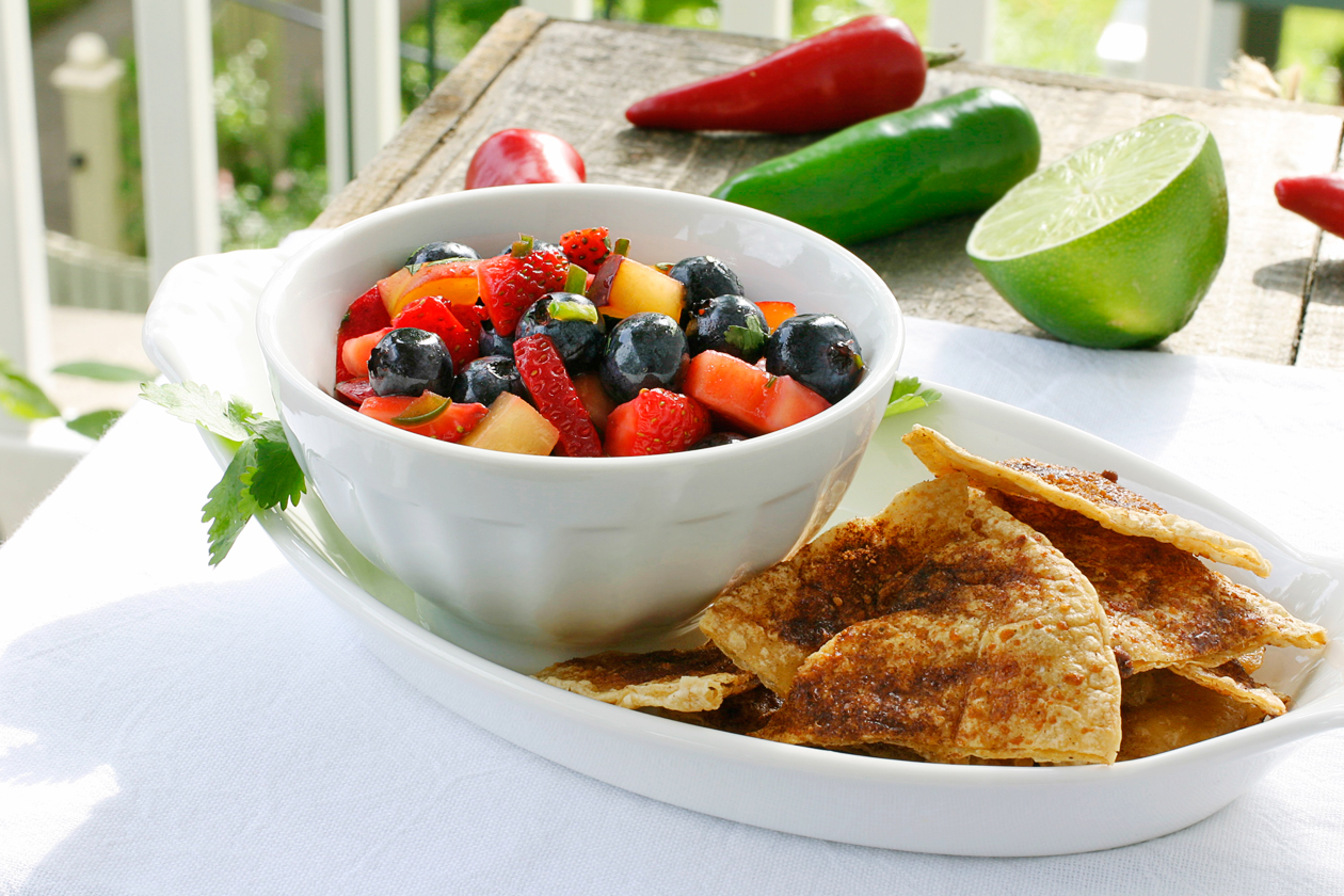 Laura Friendly Fruit Salsa with Cinnamon Chips