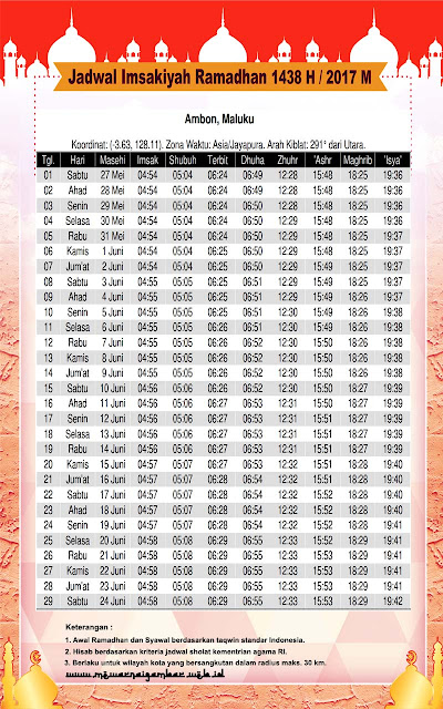 Jadwal Imsakiyah Ramadhan Ambon 1438 H 2017 M