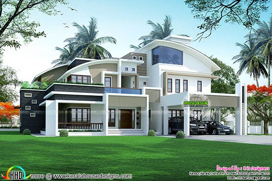 5 BHK contemporary style curved roof home