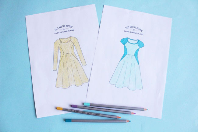 Zadie colouring sheets - free download to plan your dress designs!