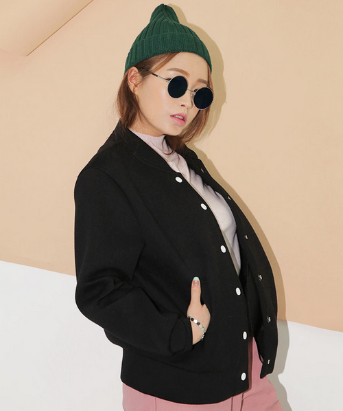 [Stylenanda] Contrast Snap Button Bomber Jacket KSTYLICK Latest