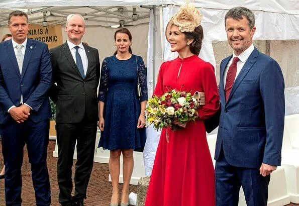 Crown Princess Mary wore Raquel Diniz Armonia silk-georgette dress. Danish flag