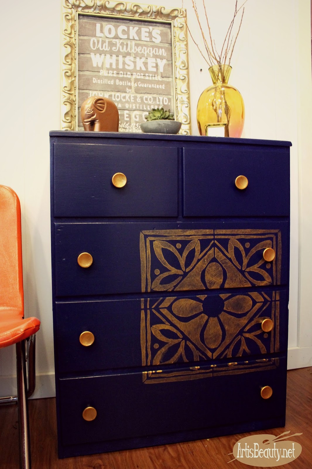 ART IS BEAUTY Beautiful Blue and Copper Satin and Metallic Enamel