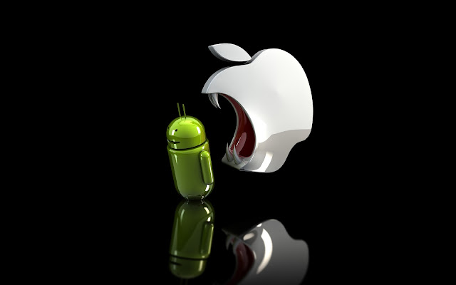 3d zwart apple vs android wallpaper