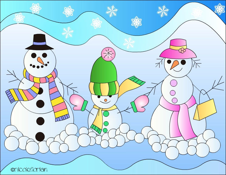 Nicole's Free Coloring Pages: Snowman Family * Coloring page * Oameni ...