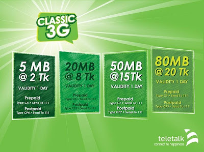 Teletalk Classic 3G Pack Offer