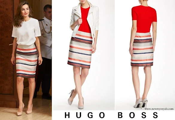 Queen Letizia wore BOSS HUGO BOSS Vistripy Pencil Skirt