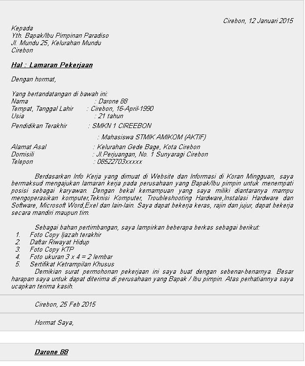 Contoh Surat Lamaran Kerja Terbaru Tips Motivasi
