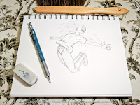 Pencil sketch of a girl jumping blissfully.