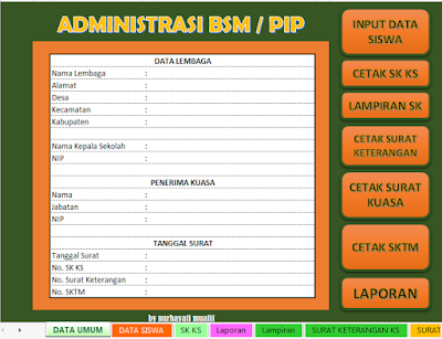 Aplikasi Adinistrasi BSM/PIP Otomatis Format Excell