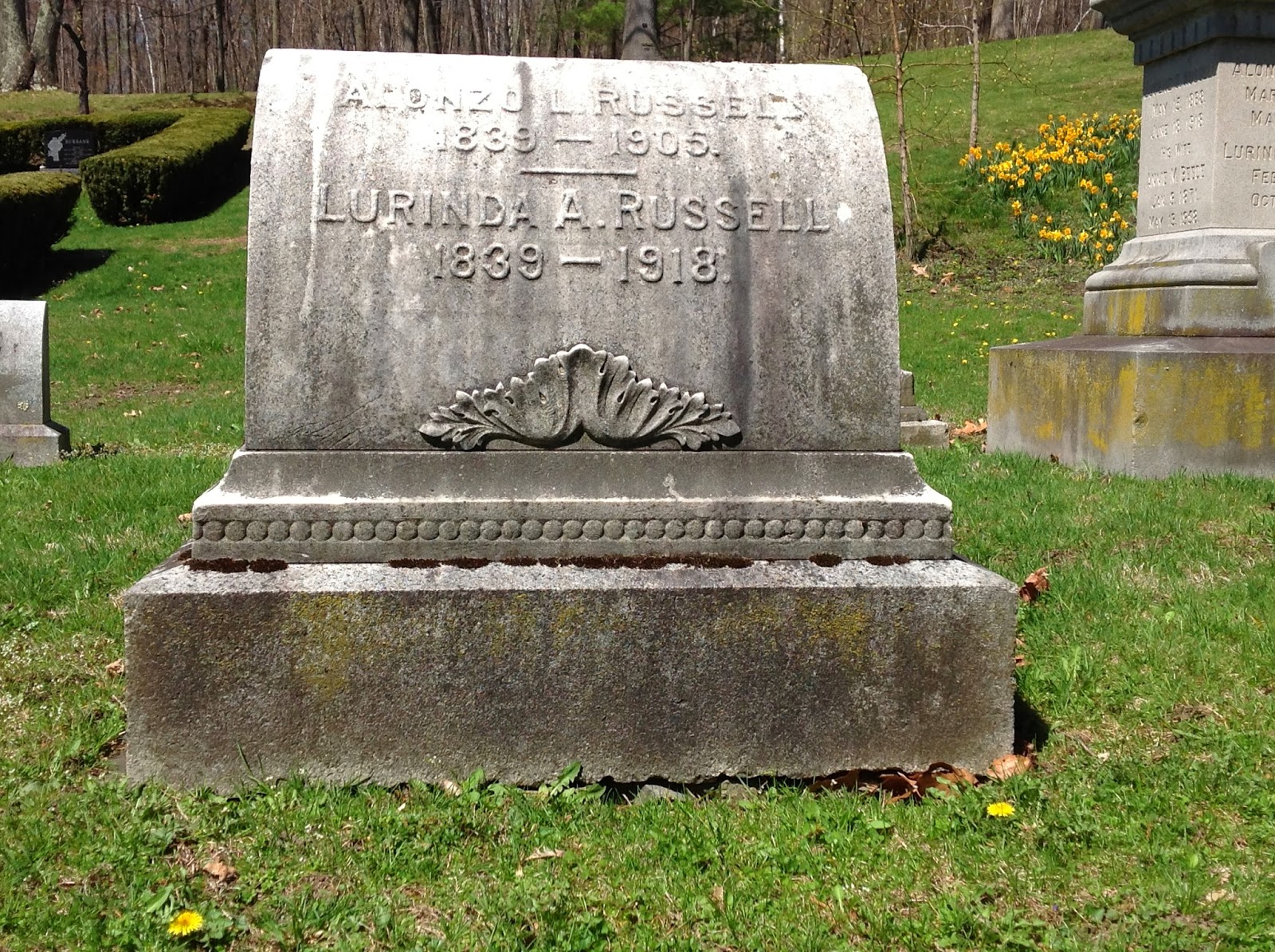 Life From The Roots Russell in the Lowell Cemetery Tombstone Tuesday