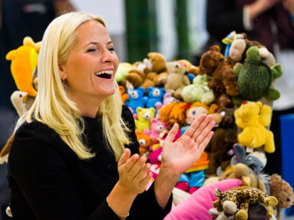 Crown Princess Mette-Marit of Norway visited the charity shop Fretex in Oslo. Style of Princess Mette-Marit