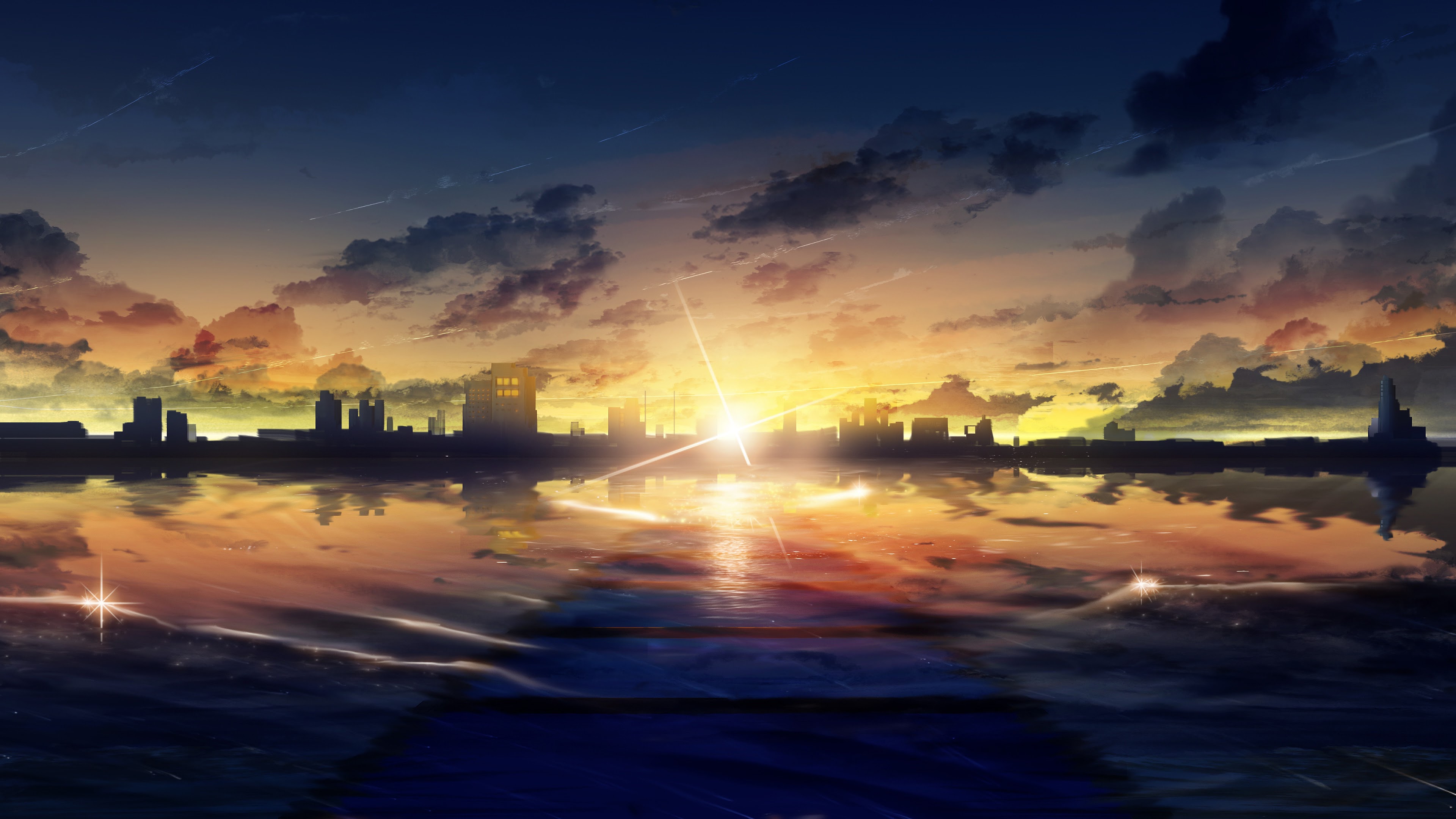 Sunrise, Anime, City, Scenery, Landscape, 4K, #139 Wallpaper PC Desktop