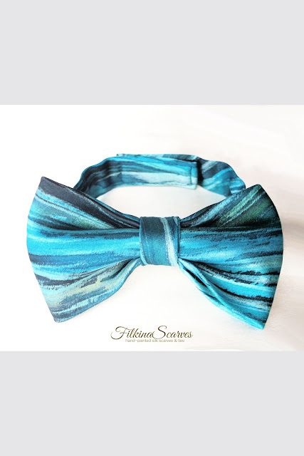 Pre-tied Wedding Blue Silk Satin Bow Tie for children HANDPAINTED Page Boy Bowtie for Kids Adjustable